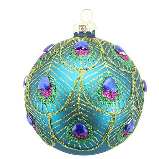 Glass Ball Turq, Peacock Design Gems 8cm
